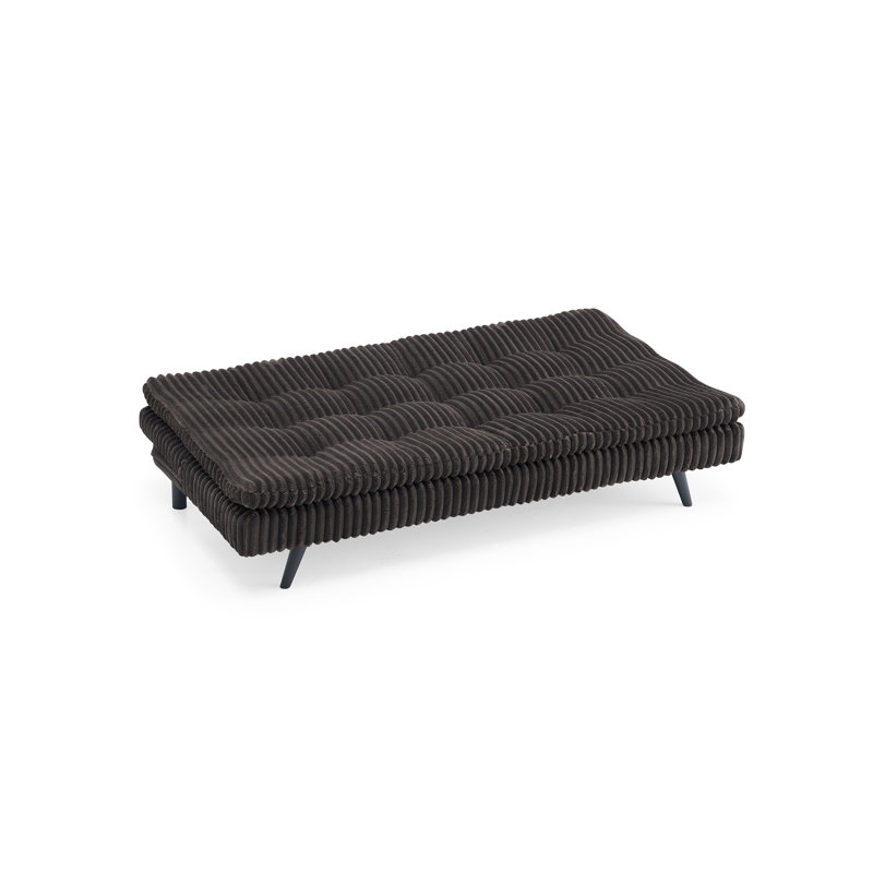 Futon beige avec coussin en velours côtelé, Velours côtelé brun foncé
