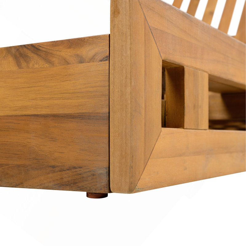Chaise longue réglable en bois d'acacia, chaise de patio non rembourrée au fini teck pour jardin de piscine