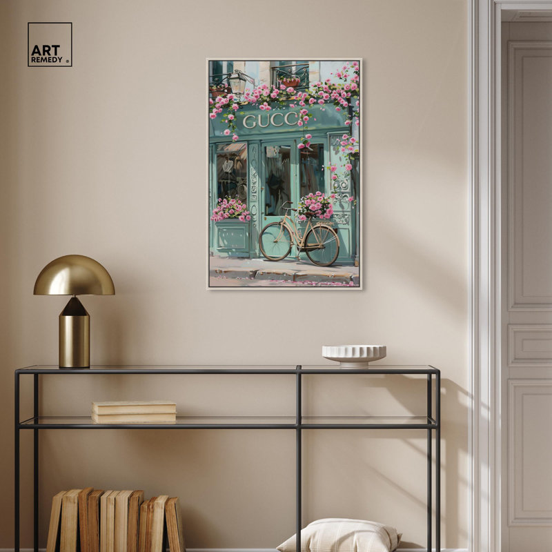 Art Remedy Fashion Art Canvas   Bright Days Storefront, 31'' H x 21'' W, Silver Floater Framed