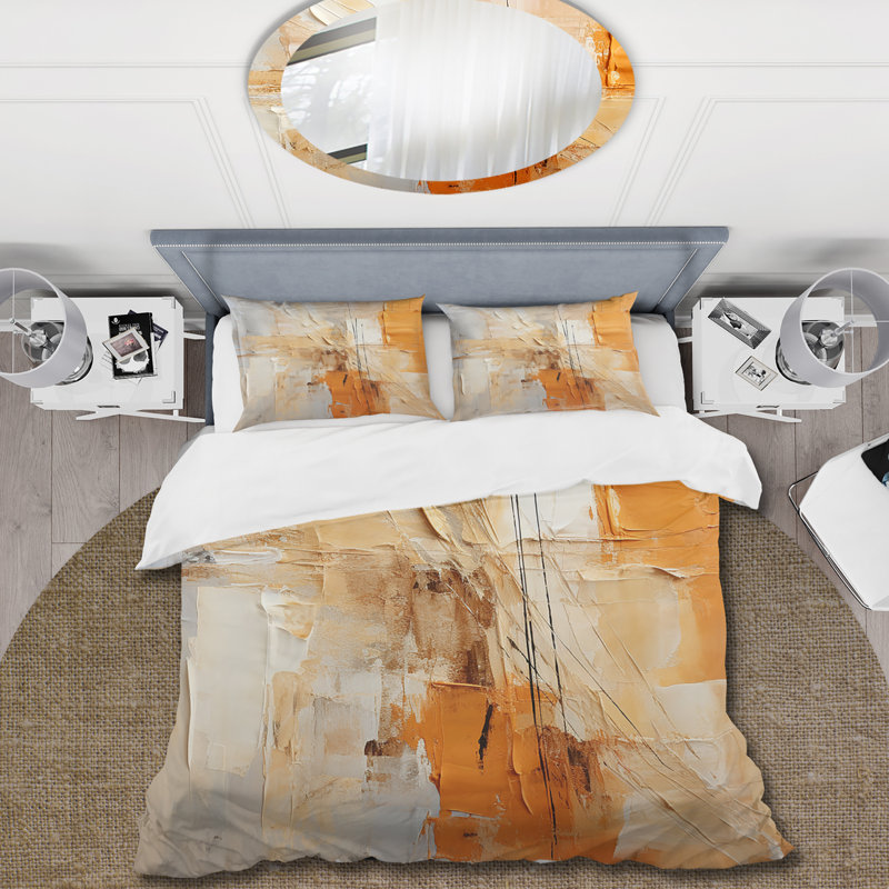 Ensemble de literie et coussin décoratif Glam Orange Beige Collage IV, Queen Comforter + 3 Additional Pieces