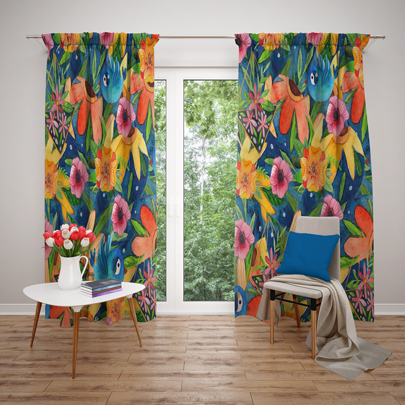 Panneau de rideau floral semi-transparent, L 40 po x L 52 po