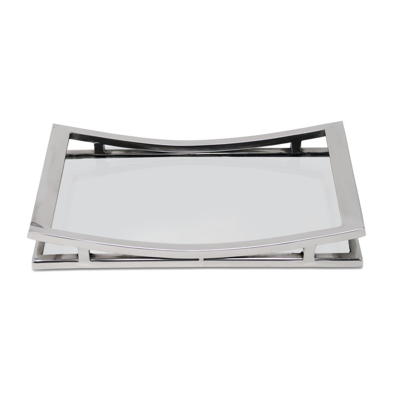 Plateau miroir rectangulaire, H 1,75 po x l 12 po x P 6,75 po, Argent argent