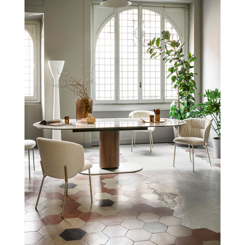 Cameo Extendable Tables, Canaletto Walnut/Matt Bronze, Calacatta Paonazzo