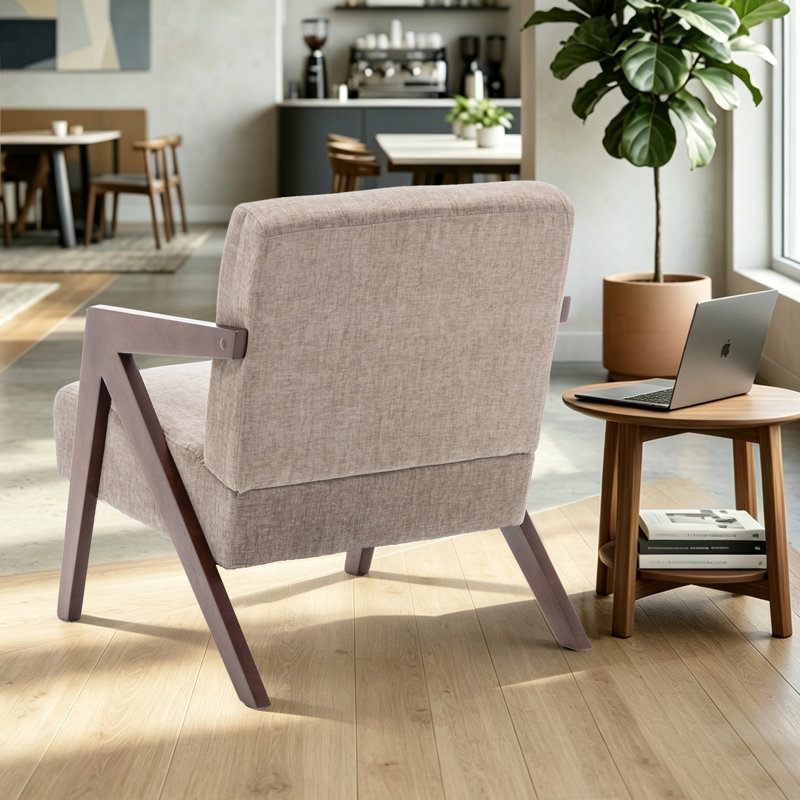 Fauteuil d'appoint de réception, fauteuil en tissu de style moderne du milieu du siècle avec structure robuste en bois massif pour salon, chambre et bureau
