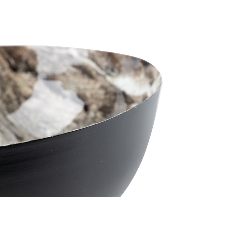 Black Marble Effect Metal Bowl 33x33x14 Cm, Golden Marble
