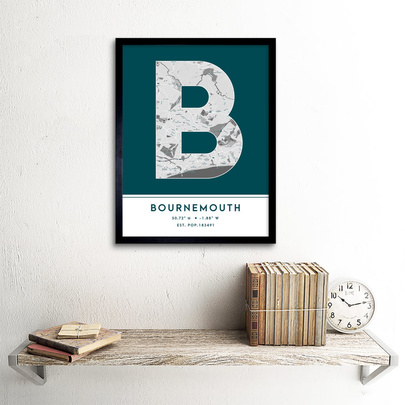Bournemouth England United Kingdom City Map Teal - Single Picture Frame Typography
