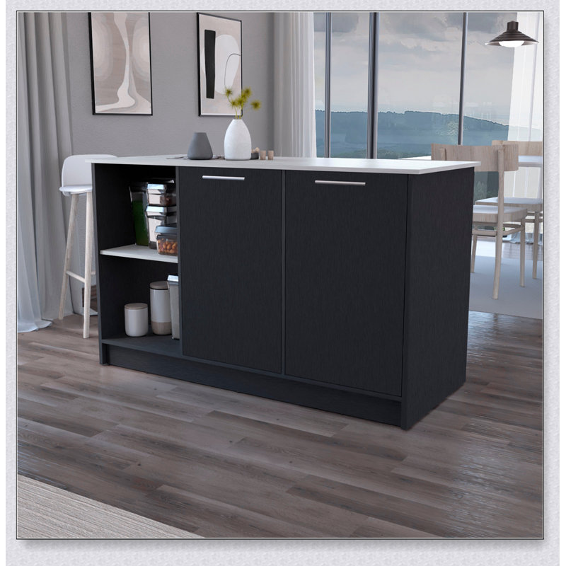 Îlot de cuisine à deux portes Onyx avec comptoir spacieux et beaucoup de rangement, parfait pour les cuisines modernes