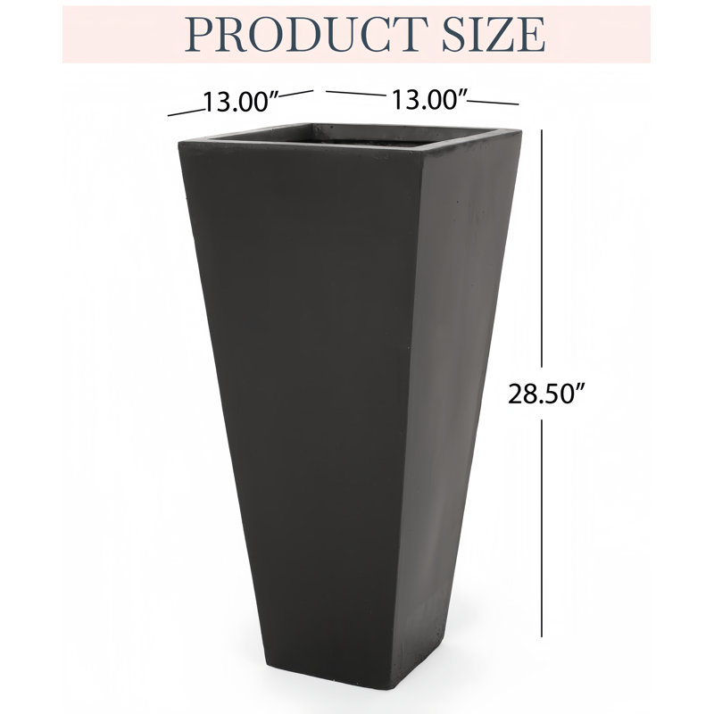 Lightweight Mgo Small Cast Stone Planter, Black, 28.5'' H X 13'' W X 13'' D