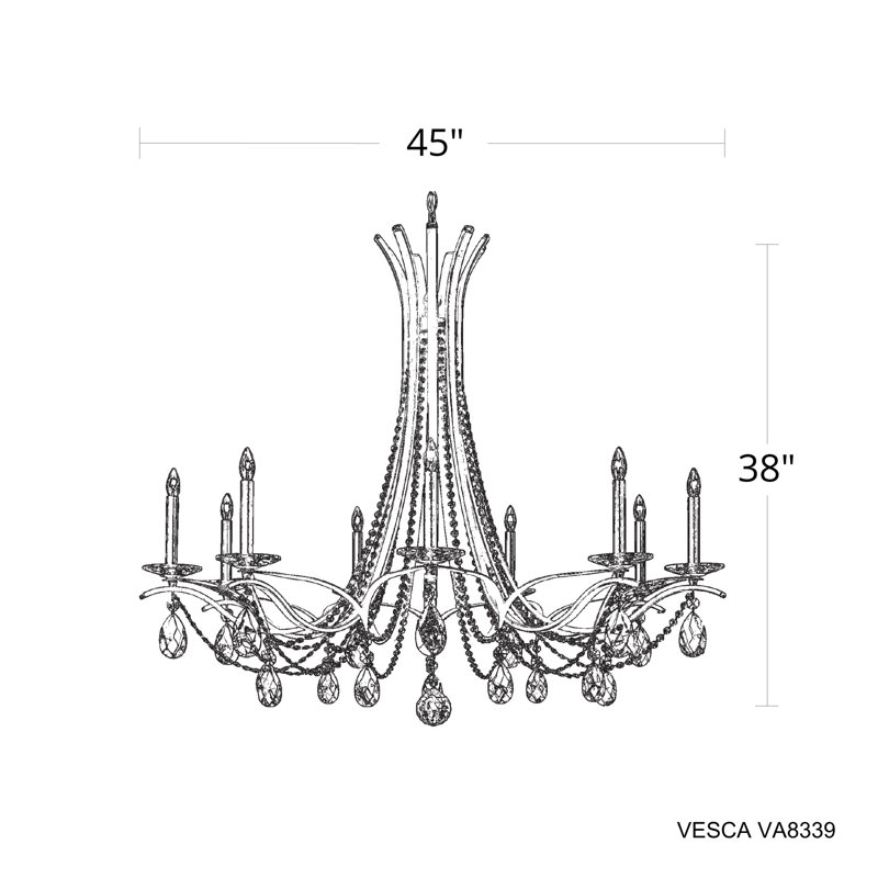 Vesca 9 Light 45in x 38in Chandelier in Etruscan Gold with Clear Heritage Handcut Crystals, Czech, French Gold, French Gold