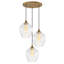 Suspension à 3 lumières en laiton mat avec abat-jour en verre cristal côtelé en forme de larme, luminaire moderne et réglable pour salle à manger