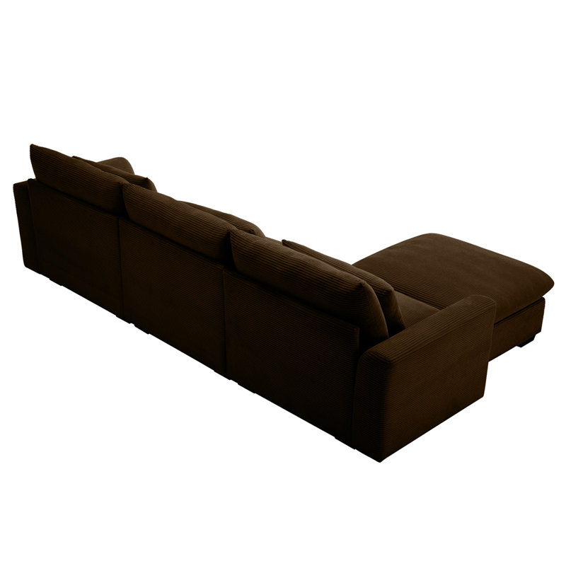 Sectional Sofa L Shaped Couch with Storage Footstool and 3 Pillow, Brown Corduroy, 34.6" H x 122" W x 33.8" D