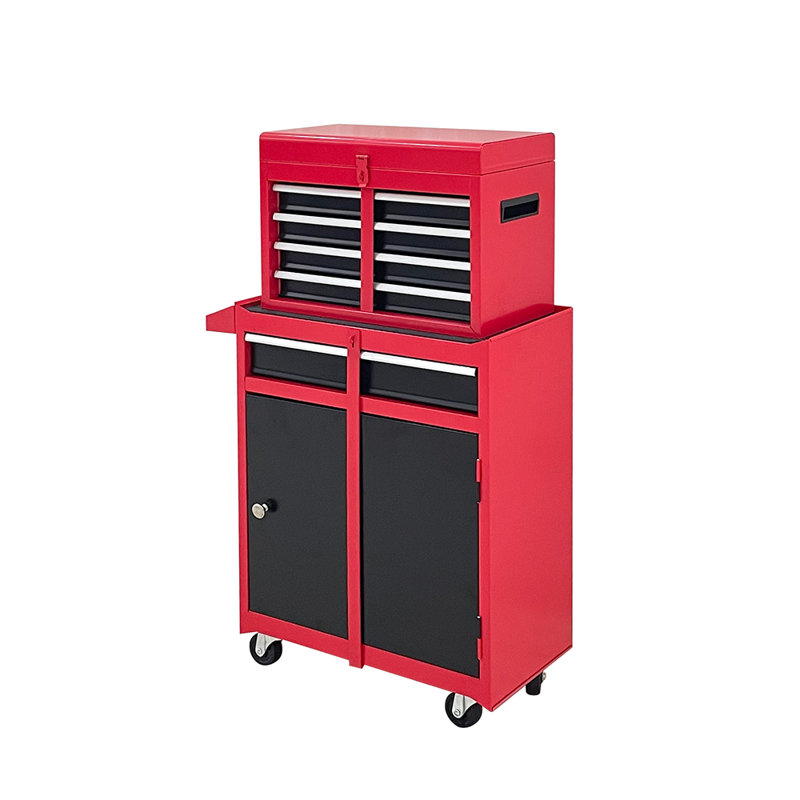Metal Tool Cabinet Storage Box Chest With 5 Drawers Portable with Wheels, Red