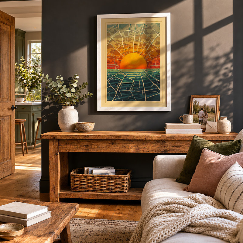 Golden Sunrise Japandi - Framed Print, A1 - 84.1 x 59.4 cm, White