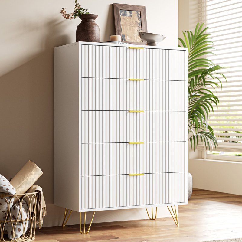 Commode à 5 tiroirs, H 47,2 po, Blanc