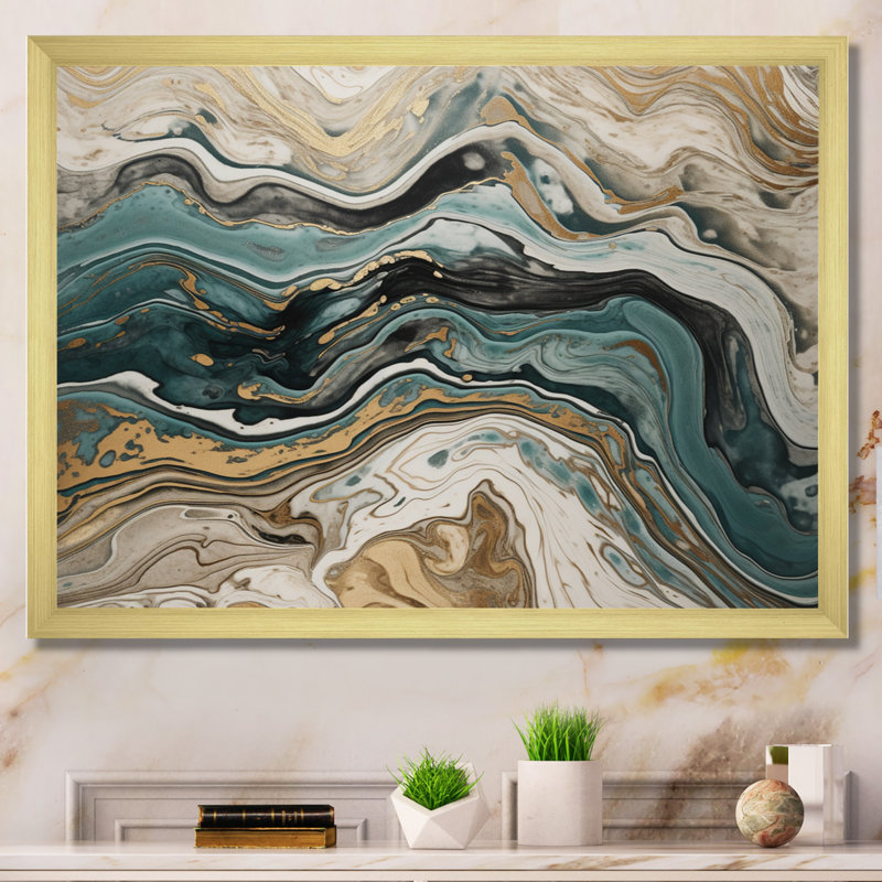 L'essence de la fluidité V sur toile, H 12 po x l 20 po x P 1 po, Encadrement doré