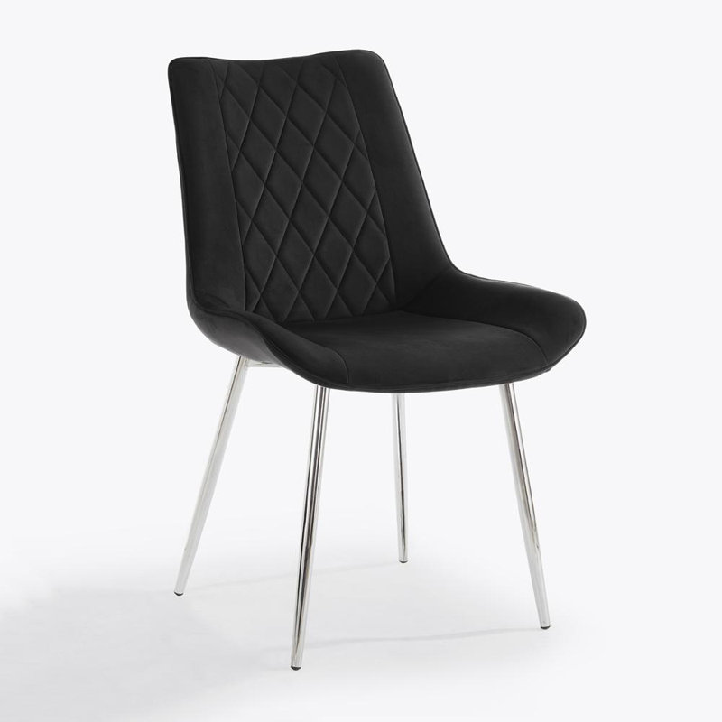 Ahmarie 48cm H Velvet Upholstered Upholstered Back Side Chair, Black, Chrome