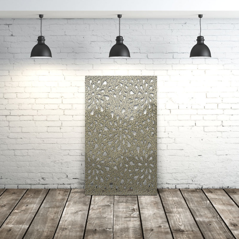 Panneau d'intimité en aluminium découpé au laser Curly Flower, L 24 po x H 36 po, Veine d'or
