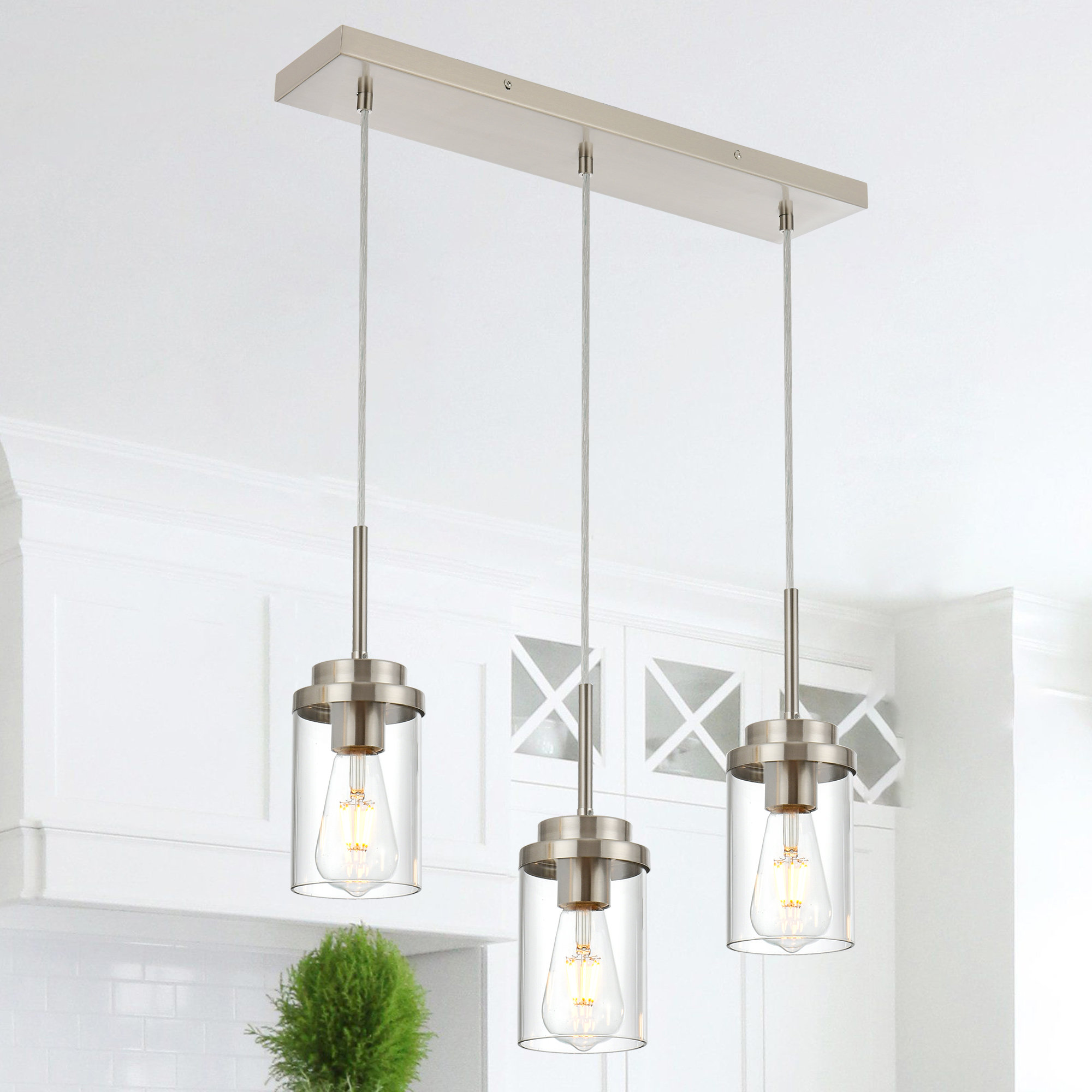 Ebern Designs 3-Light Kitchen Hanging Light Fixtures, Brushed Nickel ...