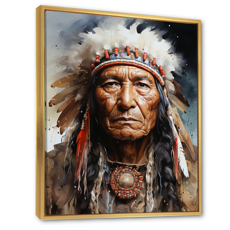 Portrait de Lakota amérindien, H 20 po x l 12 po x P 1 po, Cadre flottant doré
