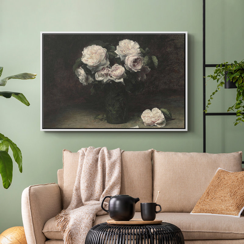 Botanique rétro-CVII, Toile encadrée flottée blanche, H 27 po x l 41 po x P 1,5 po