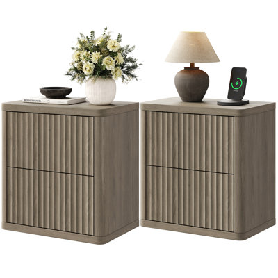 Fluted Nightstand With 2 Pop-Up Drawers