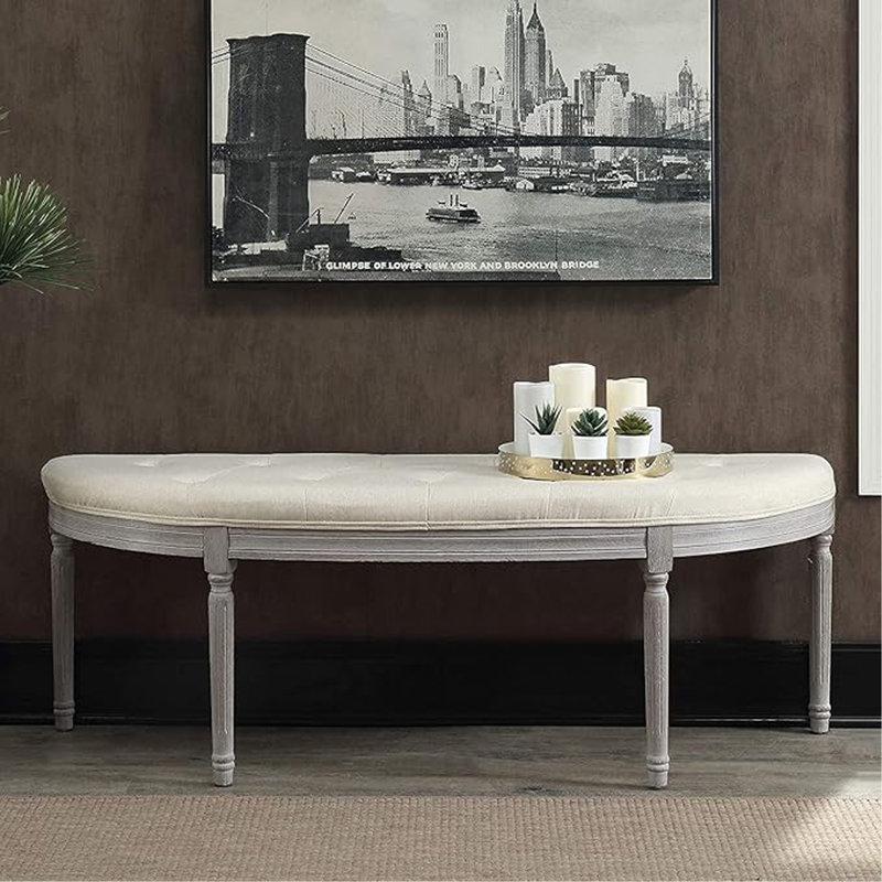 Banc rembourré capitonné beige clair Coastal