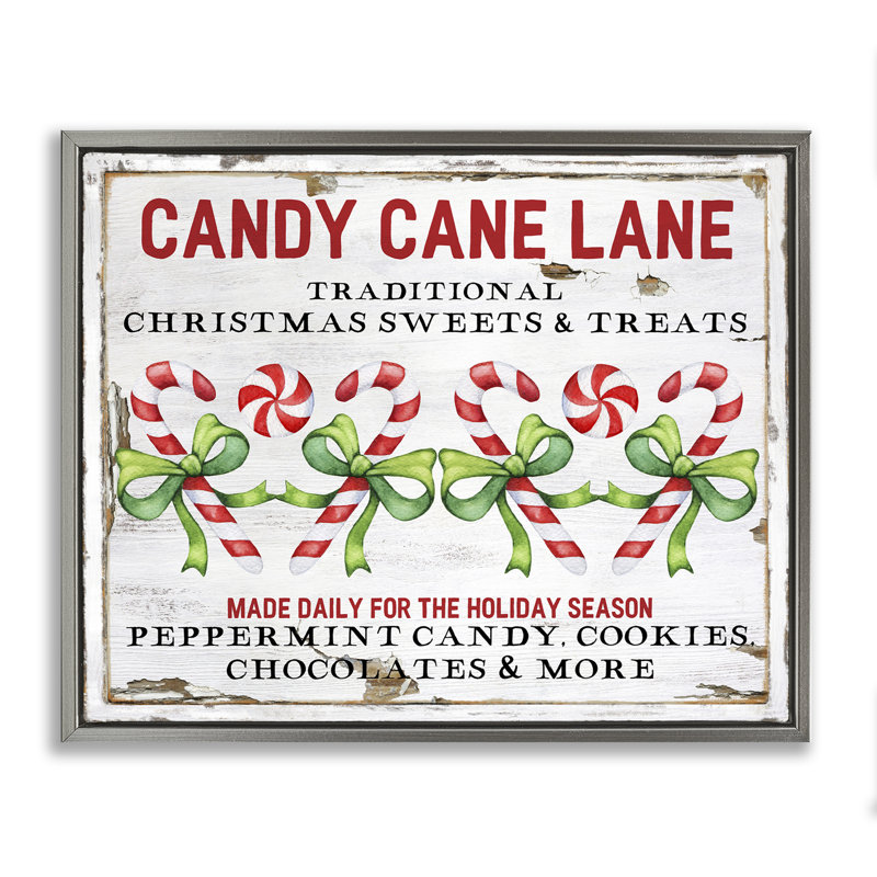 «Candy Cane Lane», art mural sur toile par Creatif Belle, H 17 po x l 21 po, Cadre flottant gris lustré