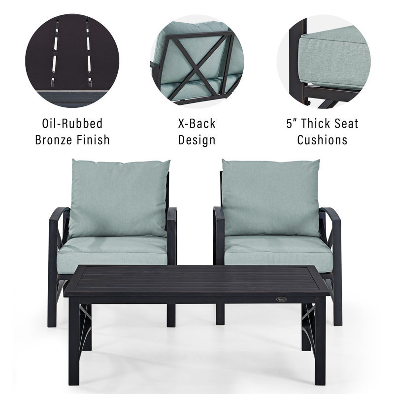 Mosier 2 - Person Patio Conversation Set with Cushions, Mist