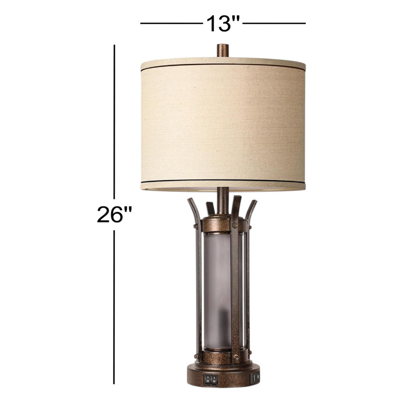 26" Farmhouse Table Lamps for Living Room, Rustic Beside Lamps for Bedroom with USB A+C Charging Ports, Bronze