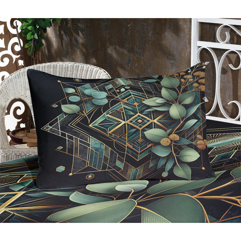 Drap-housse et taie décorative Ambesonne Art déco botanique noir Laurel vert ambre, Double