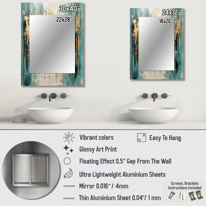 Gilded Daydream VI - miroir décoratif minimaliste, miroir mural brun, impression d'art en métal, 32 po x 24 po