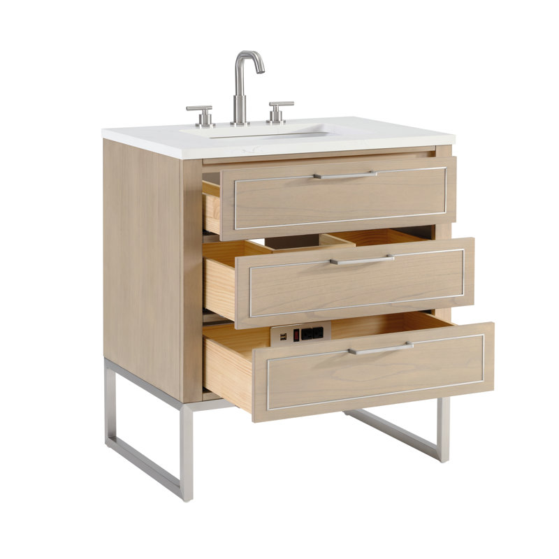 Markham 30'' W Single Vanity, Cashmere Gray, Carrara Marble, Brushed Nickel