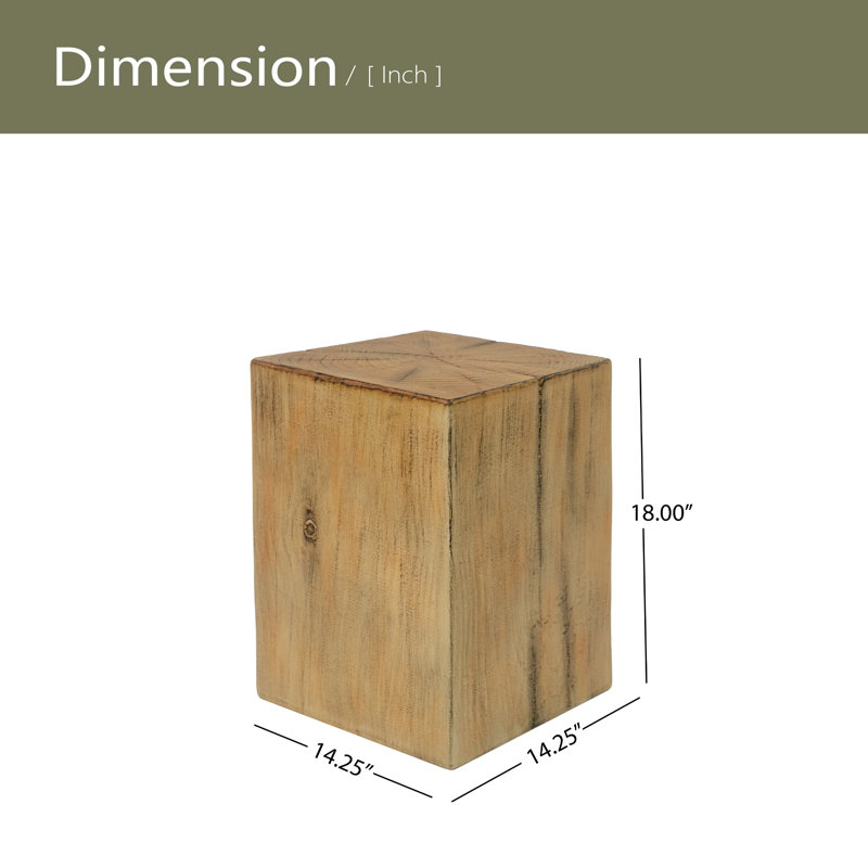 Table de bout à colonne carrée à l'apparence de bois MGO, H 18 po, finition vieillie d'aspect bois, mélange avec différentes hauteurs, utilisation à l'intérieur ou à l'extérieur