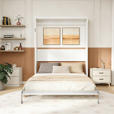 Multifunctional Vertical Standard Murphy Wall Bed With Queen Size Grey Bed Frame Space-Saving Folding Wall Bed For Living Room