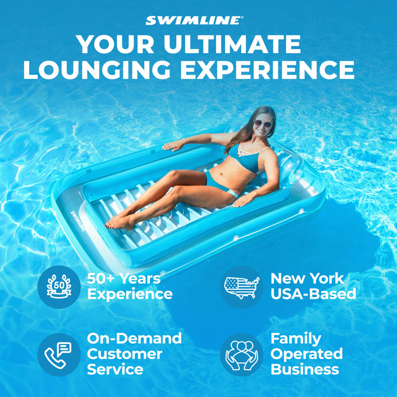 Swimline Luxe Edition Inflatable Suntan Tub Floating Pool Lounger, Blue, 8" H x 46" W x 70" D