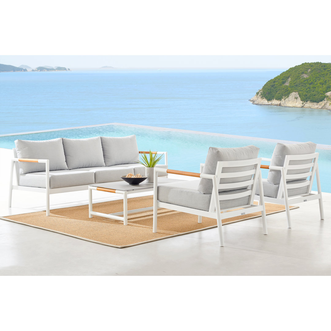 Urgeon 4 Piece Outdoor Seating Set in Aluminum and Teak with Cushions Beachcrest Home™ Cushion 
