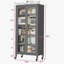 Étagère de cuisine à porte ouverte, armoire de rangement pour four à micro-ondes à plusieurs niveaux, armoire à bord de cuve, armoire de rangement, gris-501562530