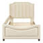 Lit de jour simple tapissier avec tête de lit à rayures classique, beige-1821533170