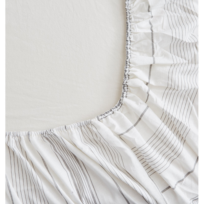  Ensemble de draps en coton 160 fils, Grand, Blanc / gris
