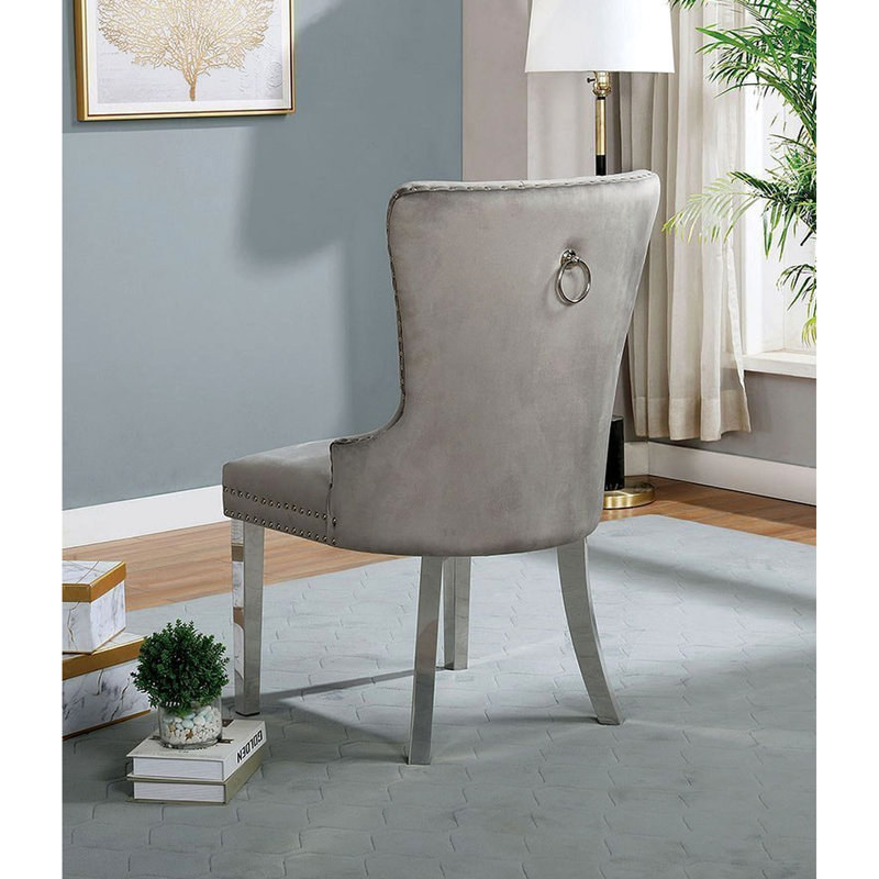 Ensemble de fauteuils de salle à manger capitonnés contemporains en flanelle 2 pièces, Gris, Gris