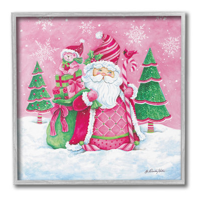 Scène de père Noël rose et vert encadrée par Diane Kater