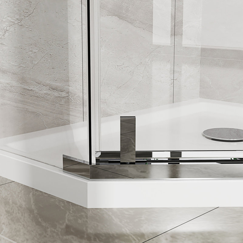 Neo-Angle Frameless Shower Door, Corner Shower Enclosure With Clear SGCC Tempered Glass Pivot Shower Door, Chrome