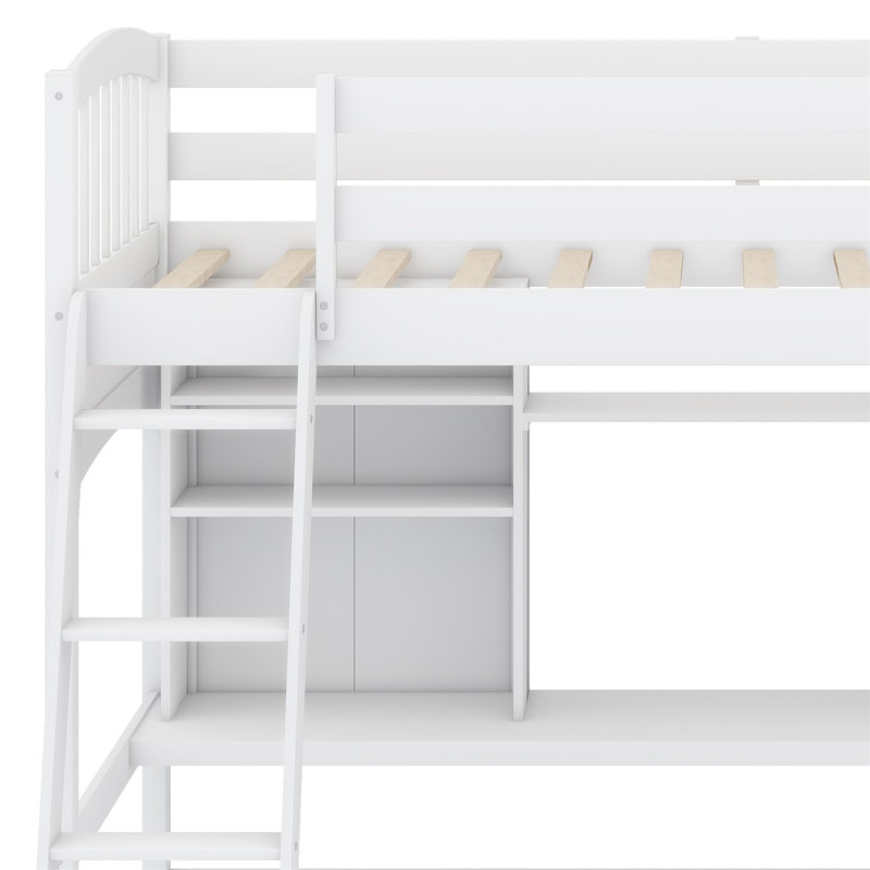 Chyleen Twin Size Loft Bed with Storage Shelves, White