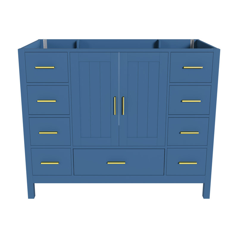 Base de meuble-lavabo avec 2 portes doubles à fermeture douce et 9 tiroirs lisses, Bleu, L 42 po