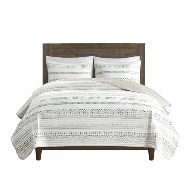Taupe And Blue Microfiber Seersucker Quilt , Full/queen, For A Cozy Night 3 Piece Taupe/blue Easy To Care