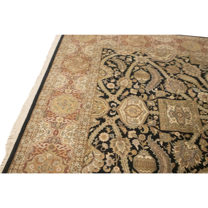 Tapis noir et rouille de haute qualité noué à la main