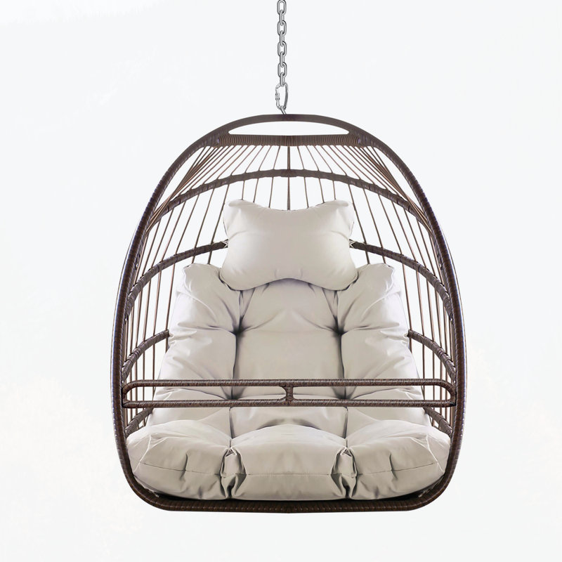 Fauteuil à œufs pivotant sans support pour l'intérieur et l'extérieur, chaise suspendue à coussin résistant aux rayons UV et à structure pliable, capacité de 350 lb pour hamac de patio