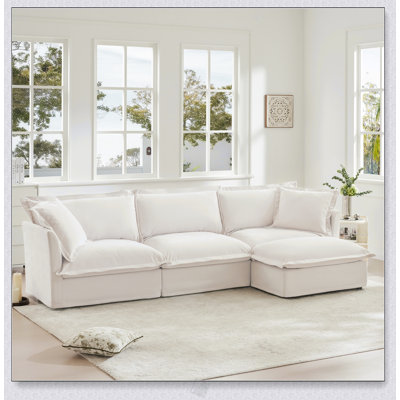 Comfortable Oversized Sectional Sofa With Convertible Ottoman And Plush Pillows For Living Room