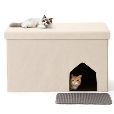 Cat Litter Box Enclosure Furniture Hidden, 3 In 1 Cat Washroom Bench Storage Cabinet, Extra Large 35.4'' X 19.7'' X 19.7'', Dog Proof, Easy Clean, Easy Assembly