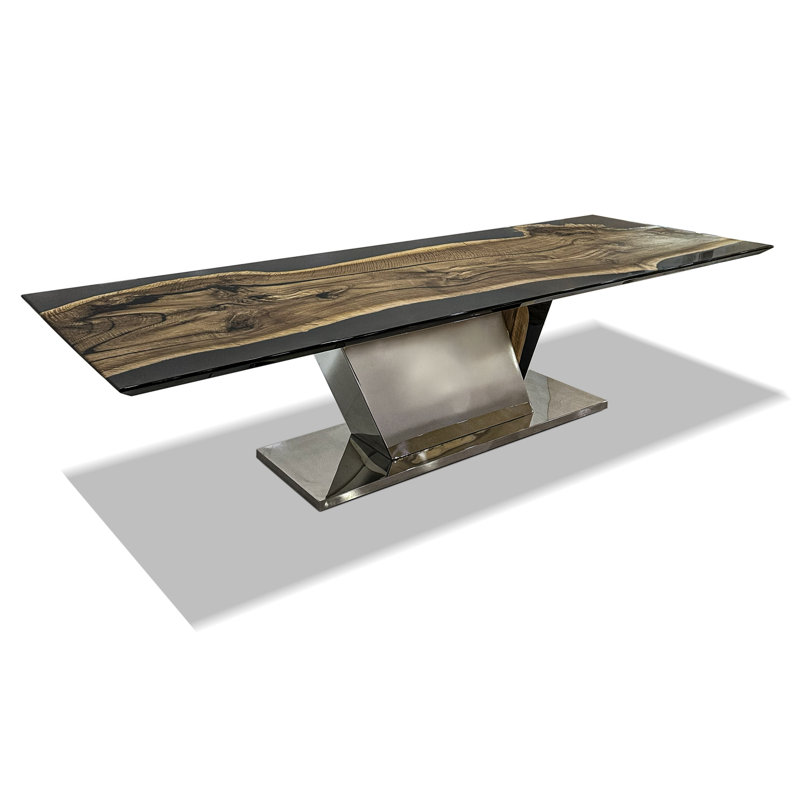 Table de salle à manger en noyer foncé Evandros, H 29,5 po x L 108,3 po x l 48 po